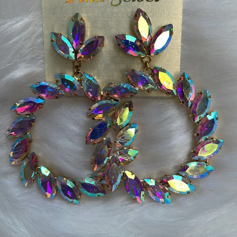 Gold Multicolour open circle earrings - Picture 5 of 12